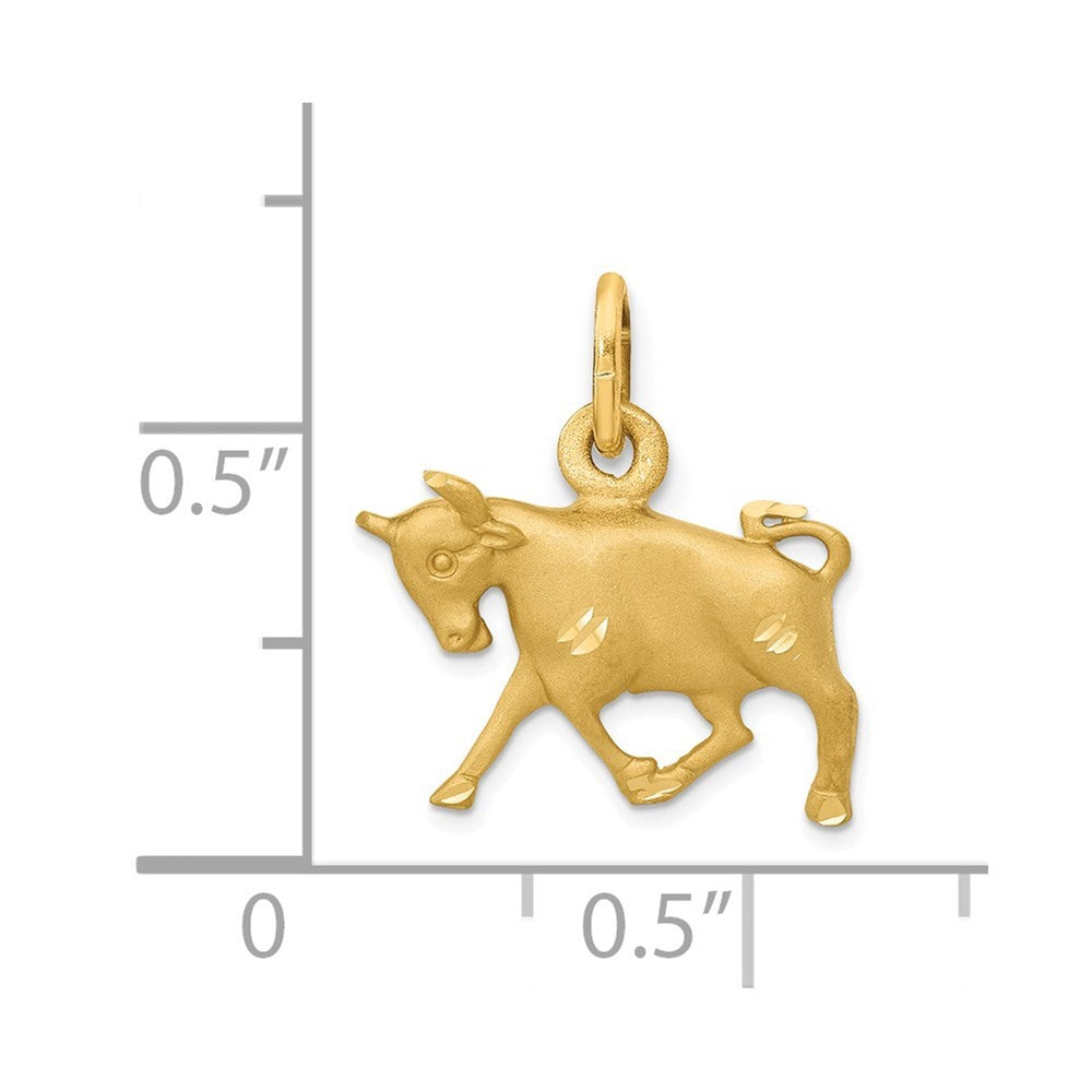 14k Yellow Gold Satin Diamond-cut Taurus Zodiac Charm
