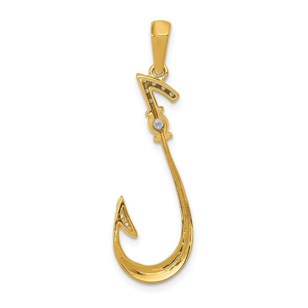 14k Yellow Gold Diamond Fish Hook Pendant