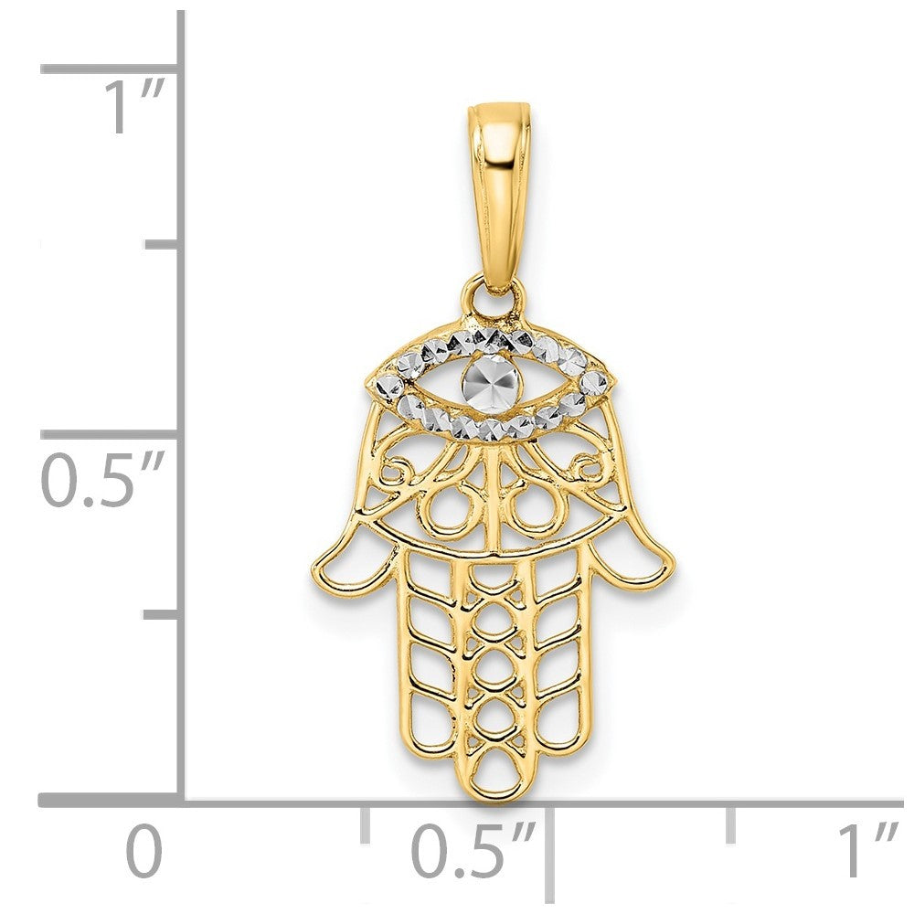 14k Yellow Gold & White Rhodium Diamond-Cut Evil Eye Hamsa Pendant