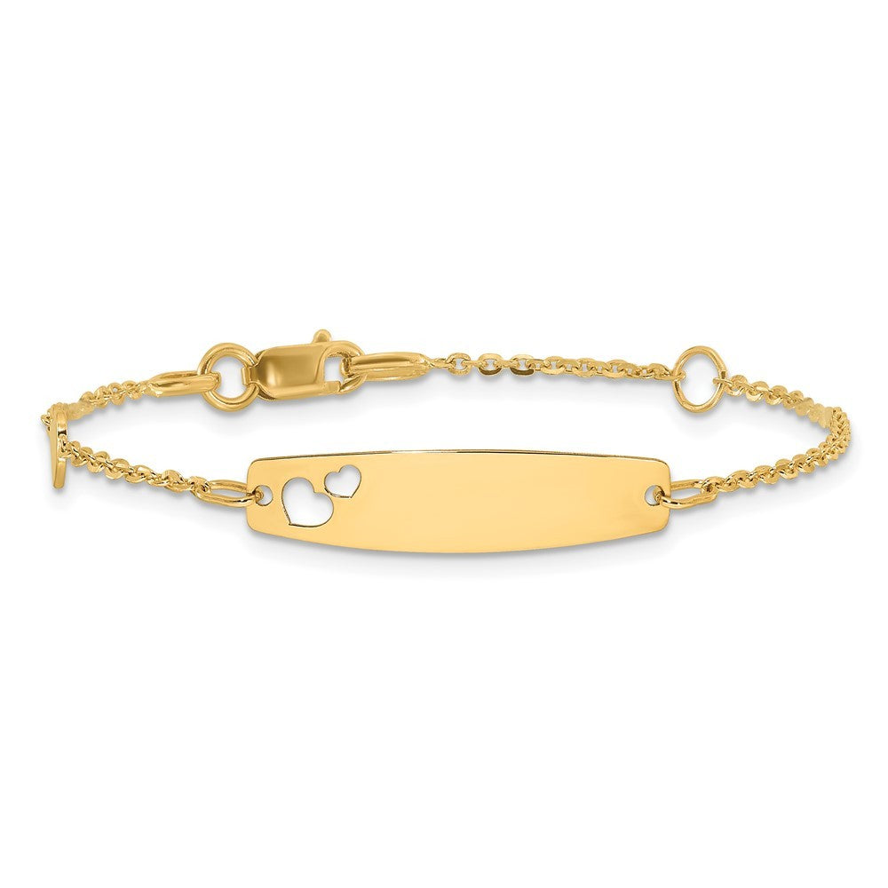 14k Yellow Gold Heart 24x6mm Cut-out Heart Plate 5.5" ID Bracelet