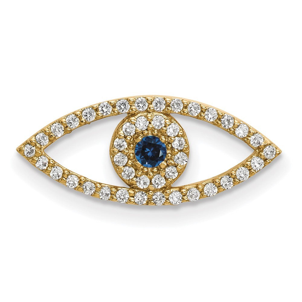 14k Yellow Gold Small Diamond and Sapphire Evil Eye Pendant