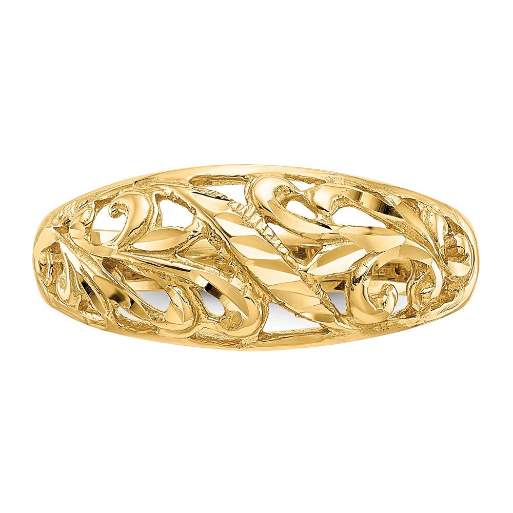 14K Yellow Gold Paisley Diamond-cut Design Dome Ring