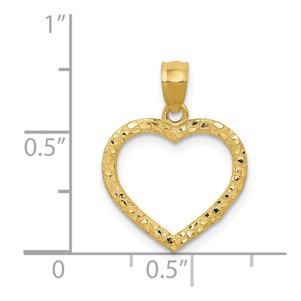 14k Yellow Gold Polished and Textured Open Heart Pendant for Women