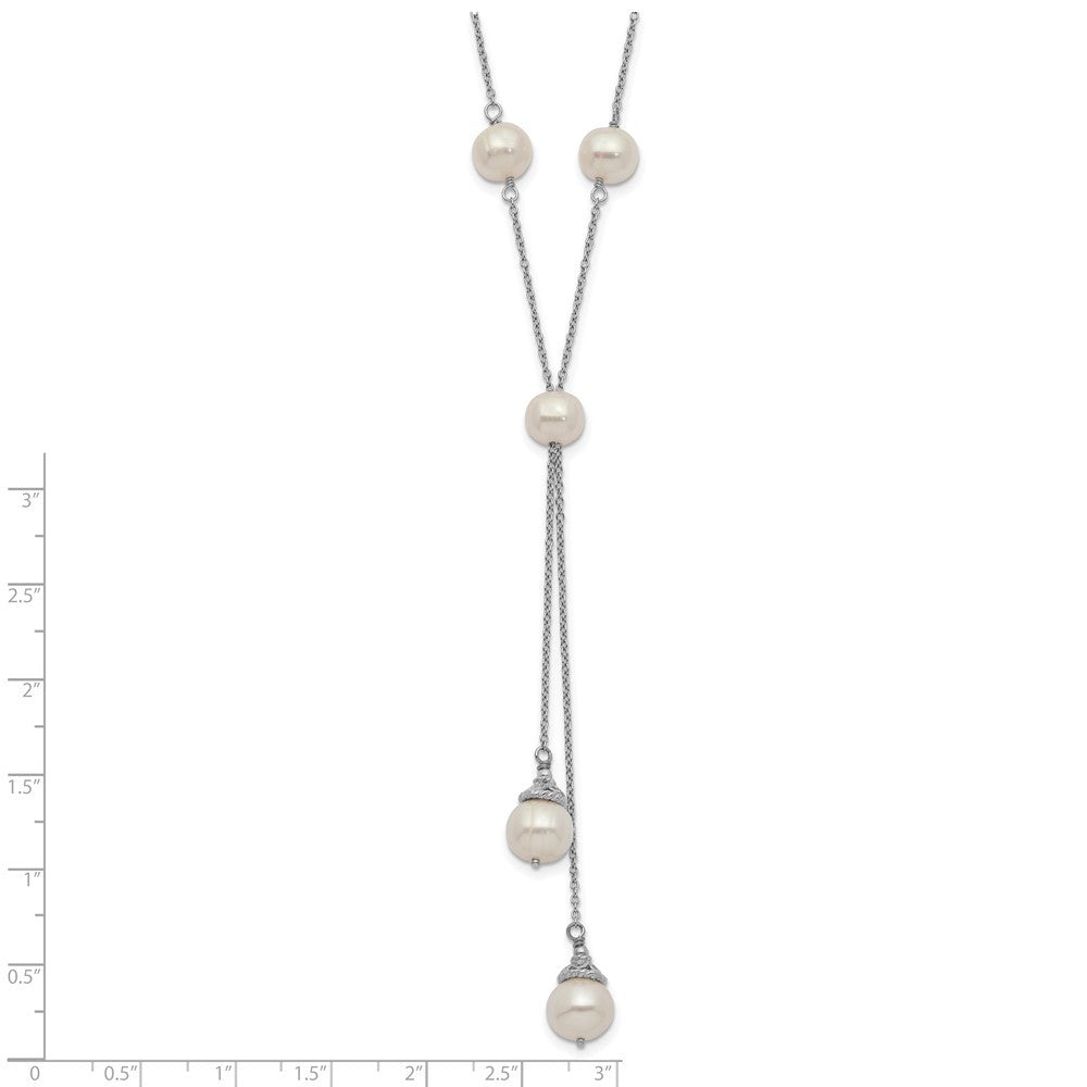 Sterling Silver 6-9mm Teardrop Cultured Pearl 9-Station 2 drop Necklace 16+2"