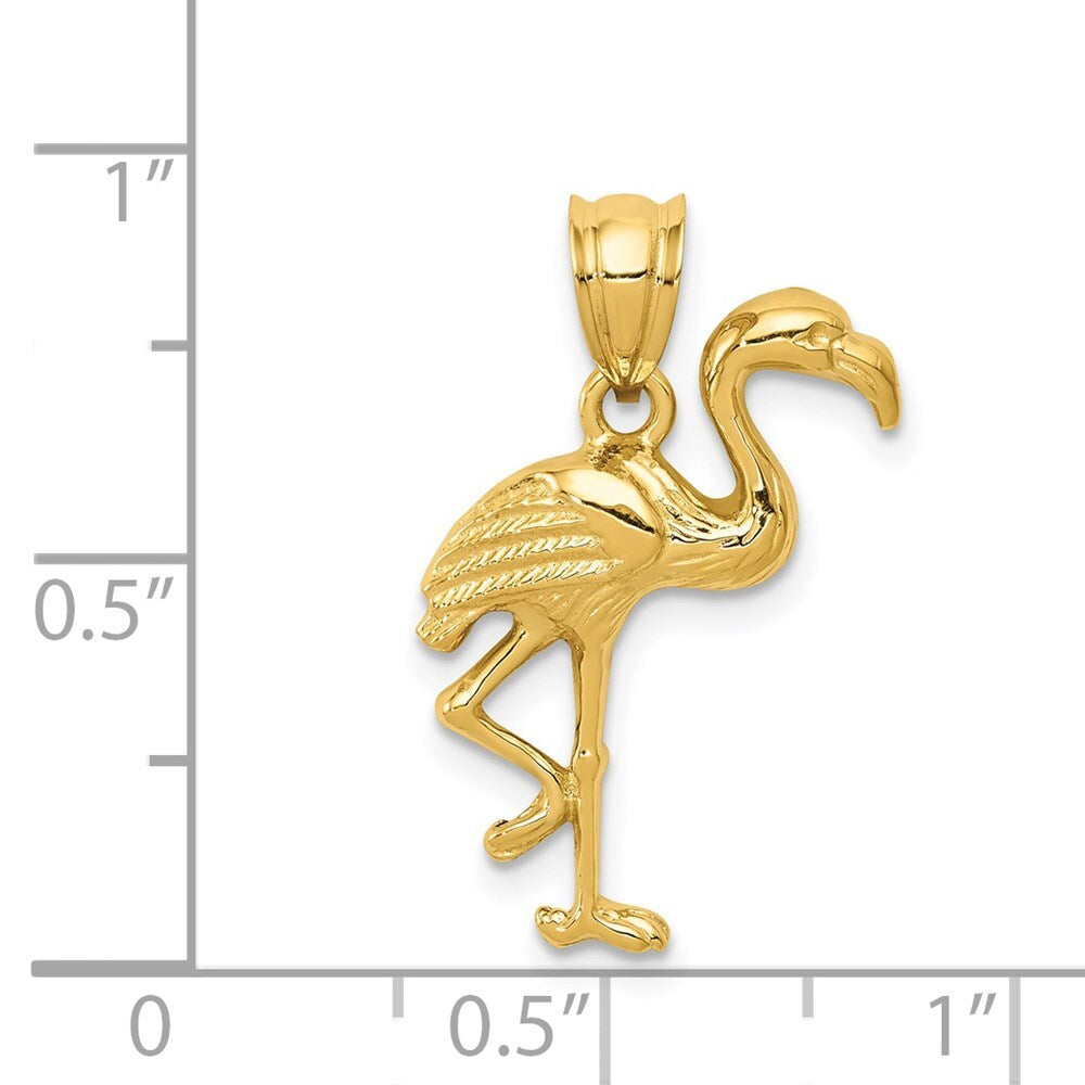 14k Yellow Gold Solid Polished Open-Backed Flamingo Pendant for Women