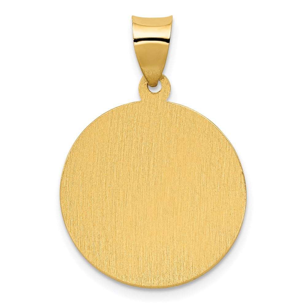 14k Yellow Gold Polished Satin Hollow Divino Nino Round Medal Pendant