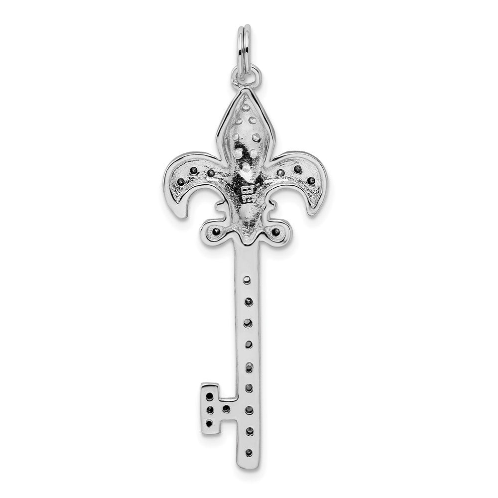 Sterling Silver Black/White Cubic Zirconia Fleur de Lis Key Pendant
