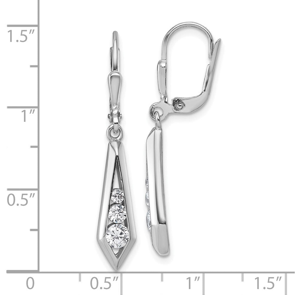 Sterling Silver Polished Fancy Cubic Zirconia Kite-shaped Leverback Earrings