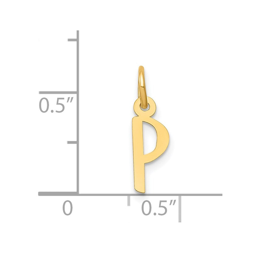 14k Yellow Gold Small Slanted Block Letter P Initial Charm Pendant for Women