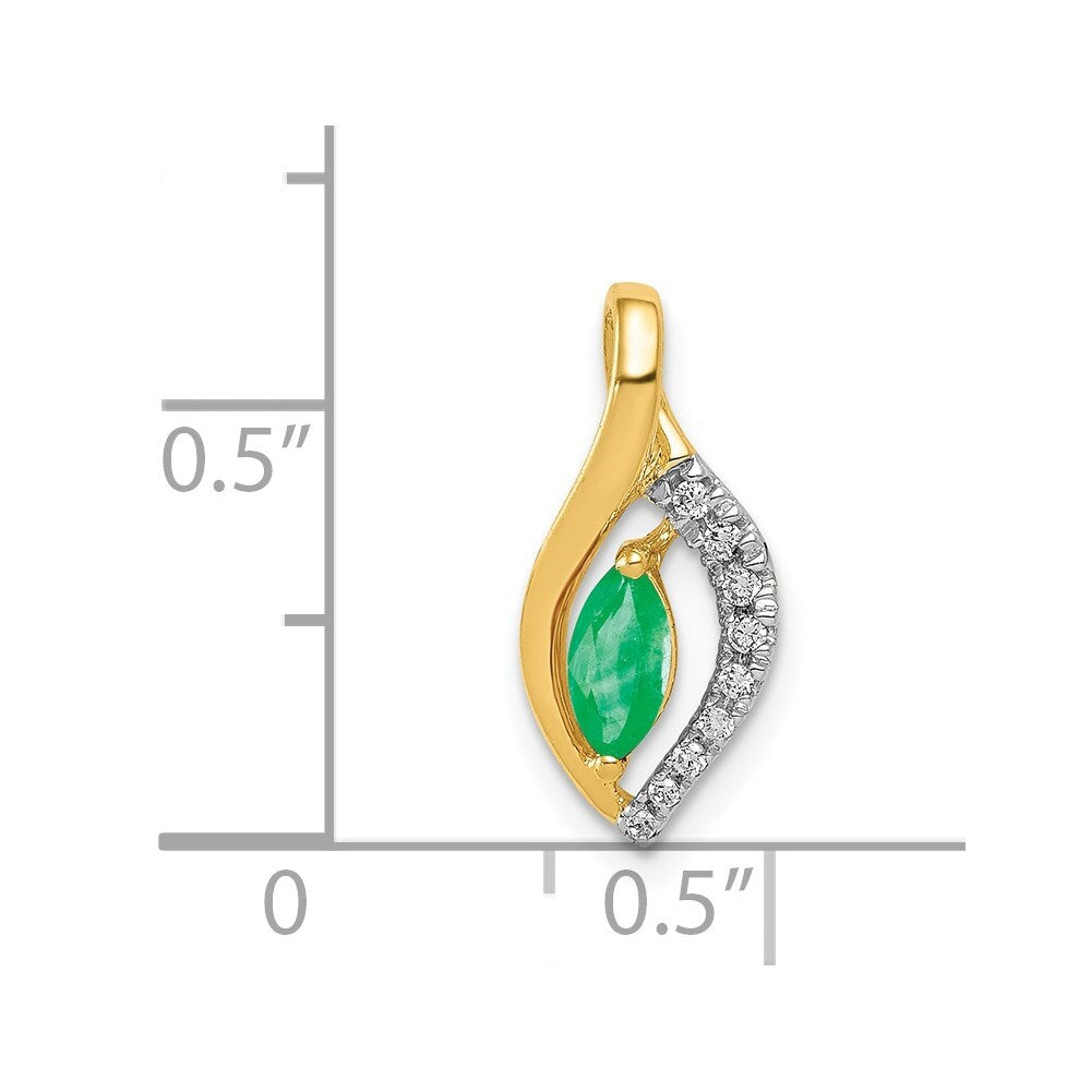 14k Yellow Gold Diamond and Marquise Emerald Pendant for Women