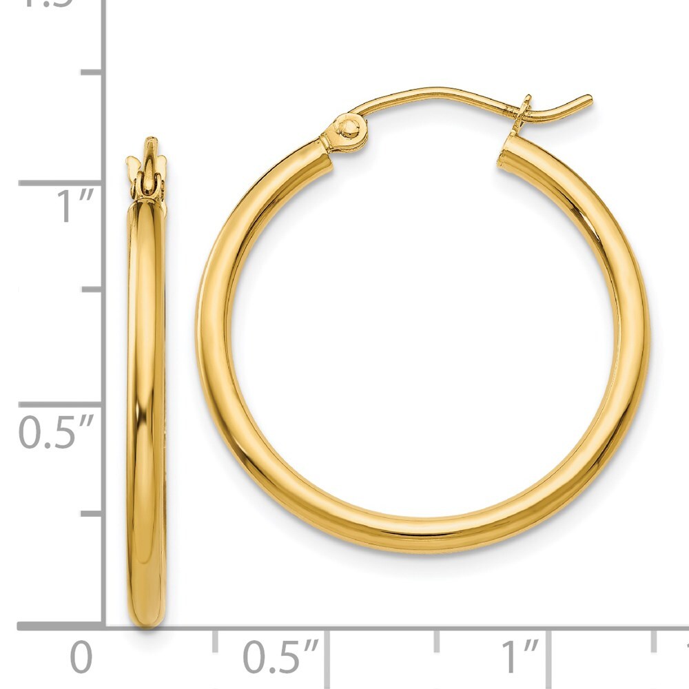 14k Yellow Gold Polished 2x25mm Lightweight Tube Hoop Earrings Gift for Women