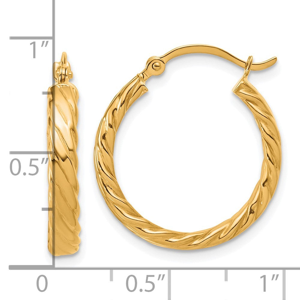 14k Yellow Gold Small 3mm Patterned Hoop Earrings