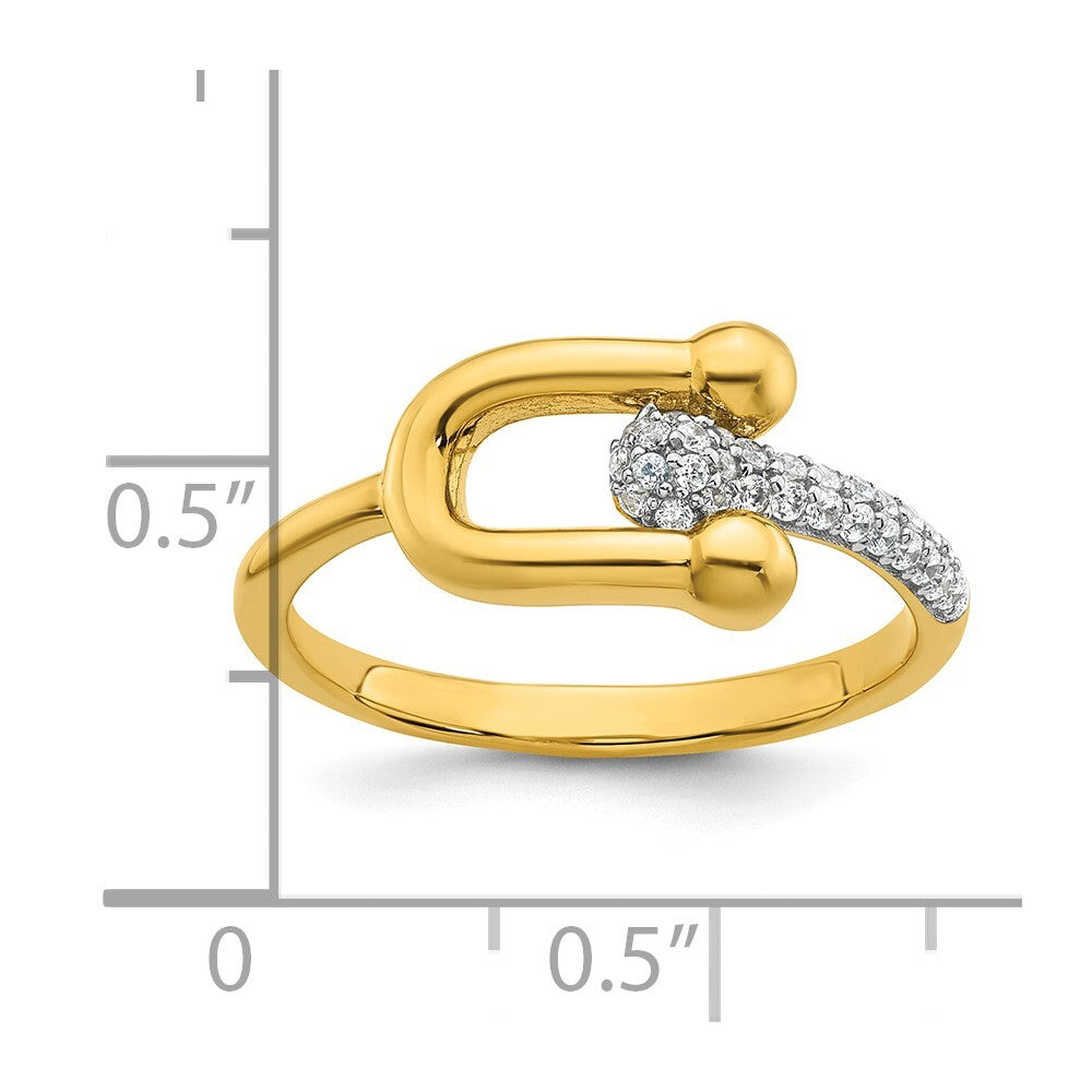 Sterling Silver Gold-tone Cubic Zirconia Polished And Textured Fancy Ring Size 7