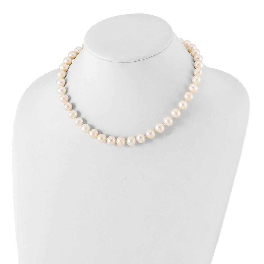 Sterling Silver Rhodium-plated 9-10mm White Cultured Pearl Necklace 18"