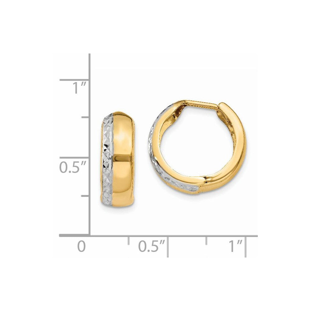 14k Yellow Gold Rhodium Textured Hinged Hoop Earrings Gift for Women