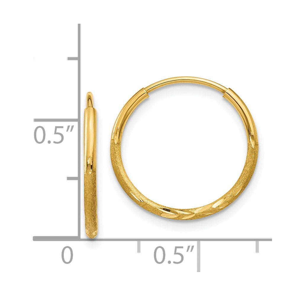 14k Yellow Gold 1.25mm Diamond-cut Endless Hoop Earring Gift for Women