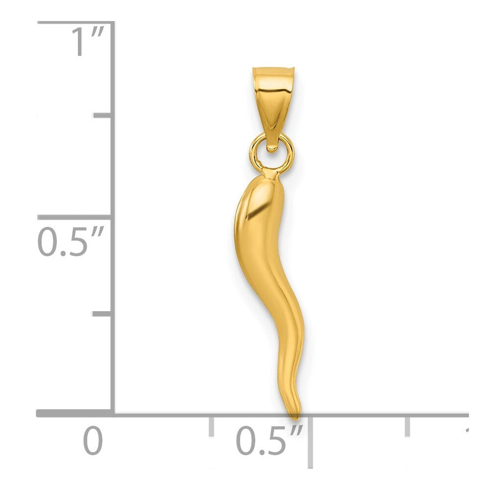14k Yellow Gold Polished Hollowed Italian Horn Pendant for Women