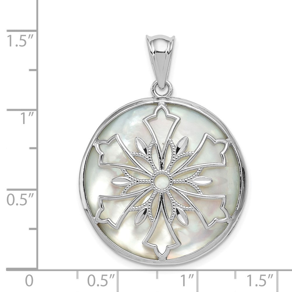 Sterling Silver Snowflake Diamond Cut Mother of Pearl & Onyx Reversible Pendant