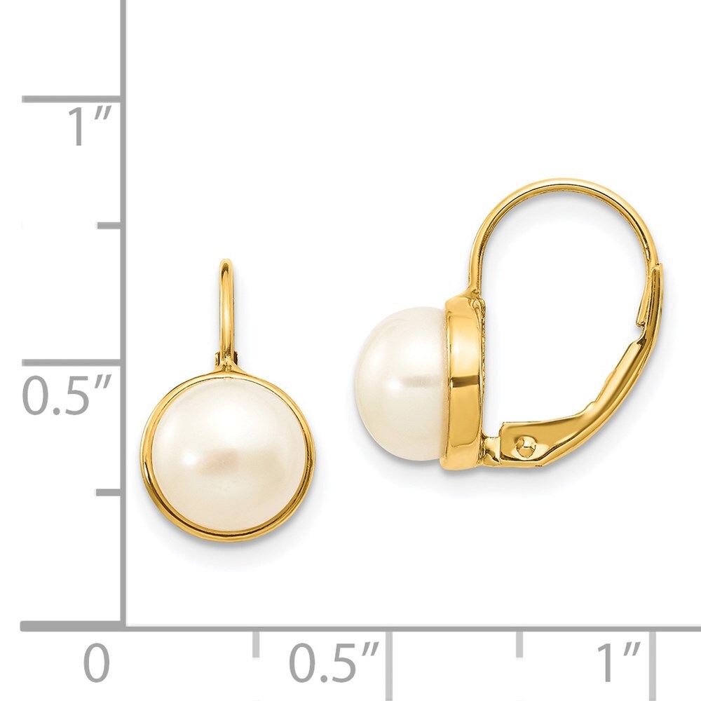 14k Yellow Gold 6-7mm White Button Freshwater Cultured Pearl Leverback Earrings