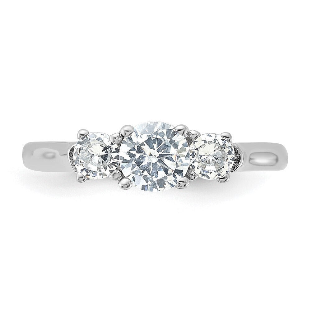Sterling Silver Rhodium-plated Three Cubic Zirconia Ring Size 8