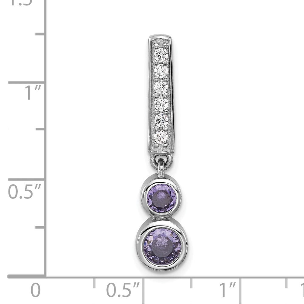 Sterling Silver Rhodium-plated Polished Purple Cubic Zirconia Chain Slide