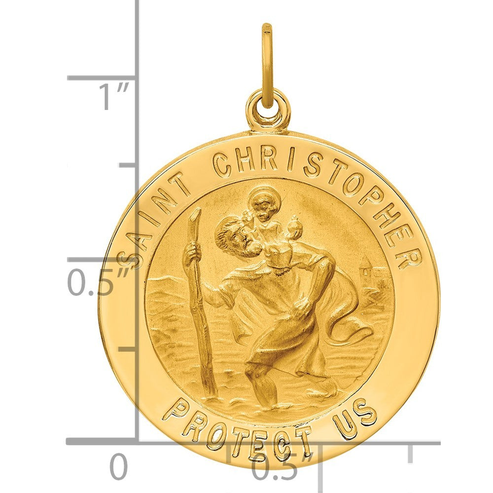 14k Yellow Gold Solid Polished Satin Large Round St. Christopher Medal