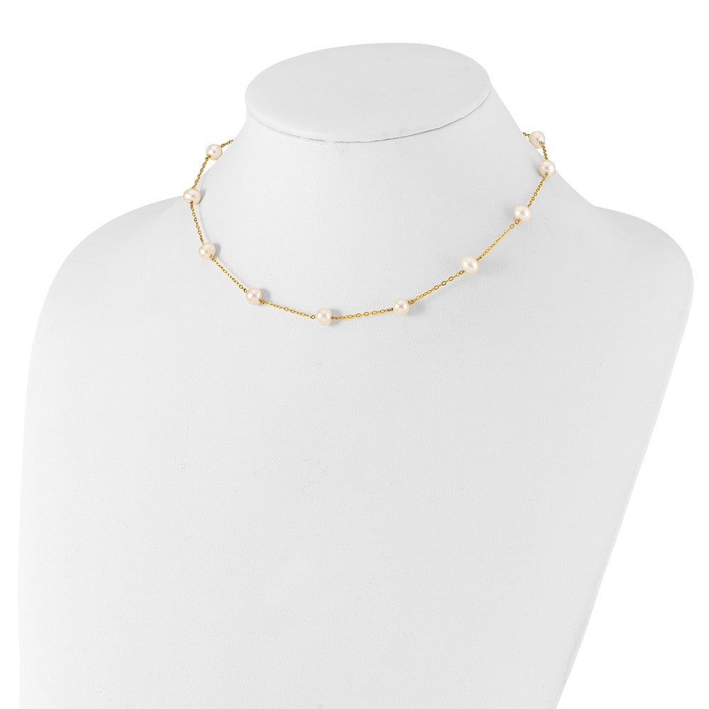 14k Yellow Gold 5.5-6.5mm White Cultured Pearl 12-Station Necklace 16"