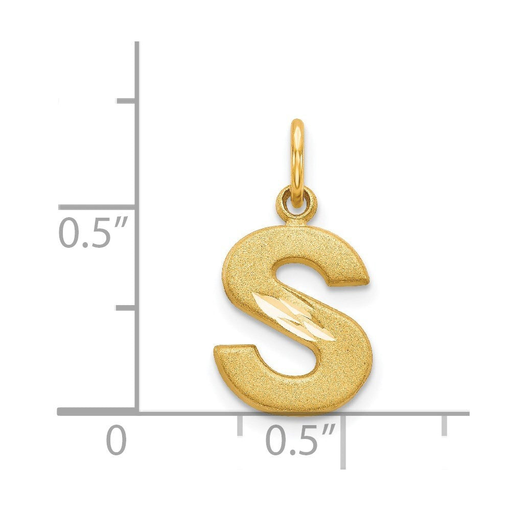 14k Yellow Gold Satin Diamond-cut Letter S Initial Charm Pendant for Women