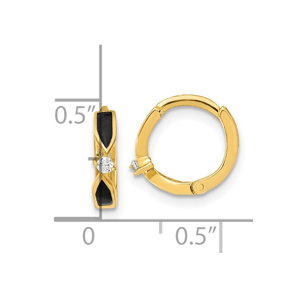 14k Yellow Gold Polished Black Onyx Hoop Earrings Gift for Women