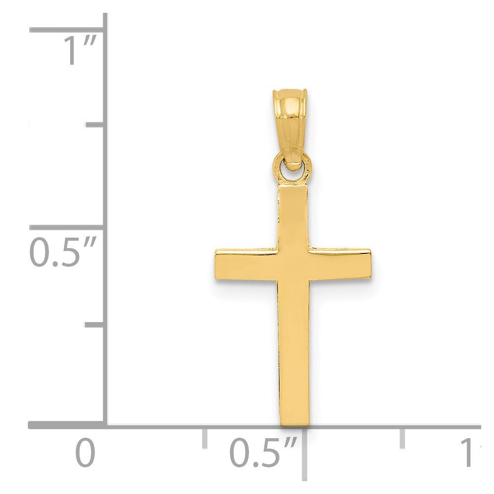 14k Yellow Gold Beveled Cross Charm Pendant for Women