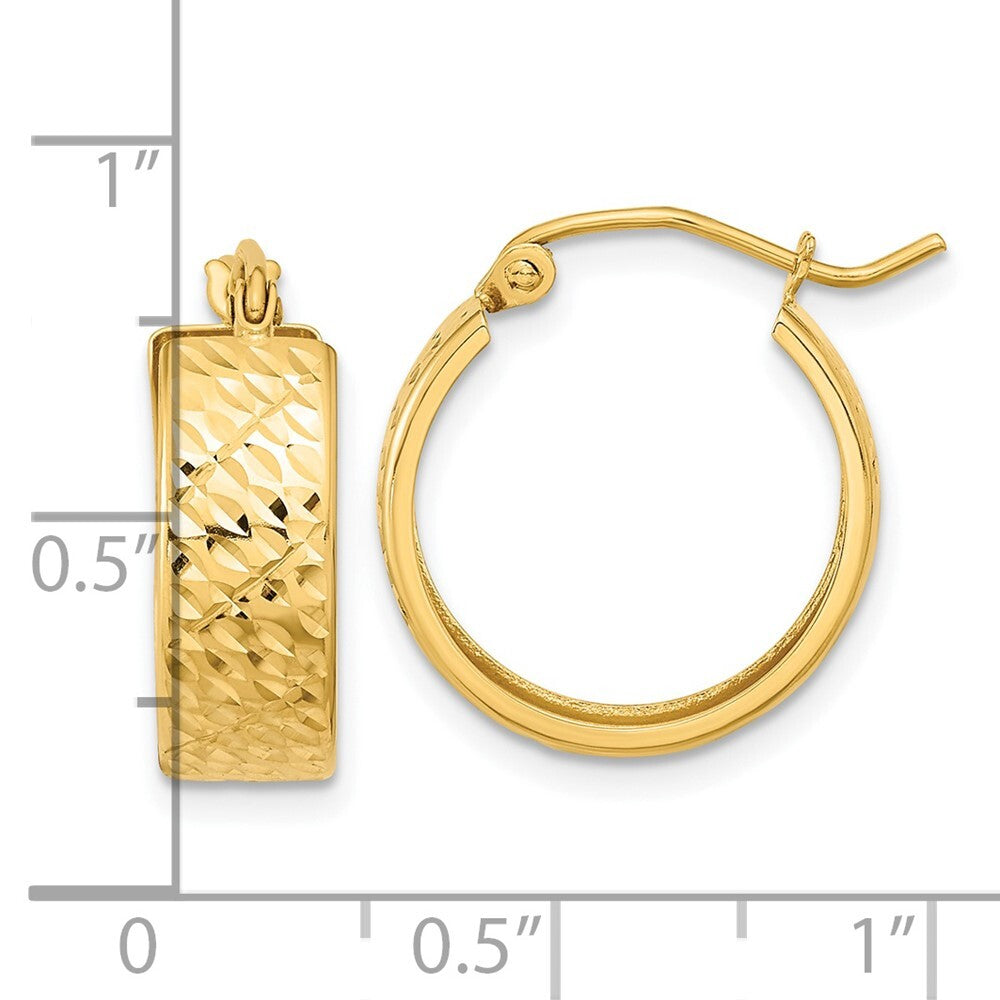 14k Yellow Gold Diamond-cut Hoop Earrings Gift for Women