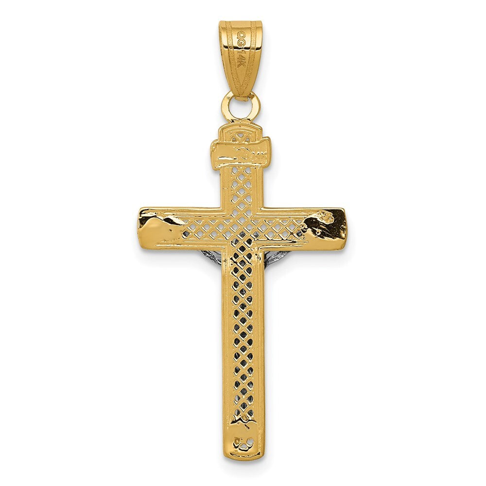 14k Two-tone Gold Diamond-cut Lattice Cross Crucifix Pendant