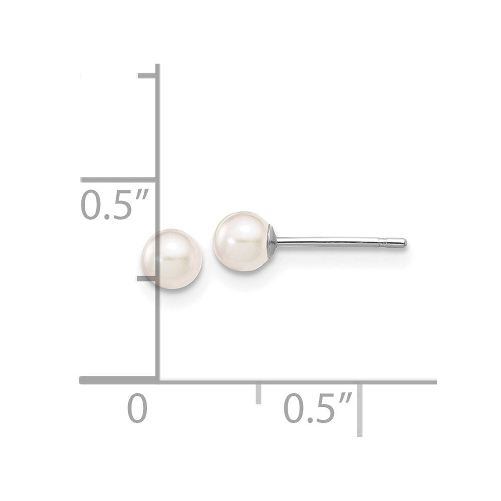 14k White Gold 3-4mm White Round Akoya Saltwater Cultured Pearl Stud Earrings