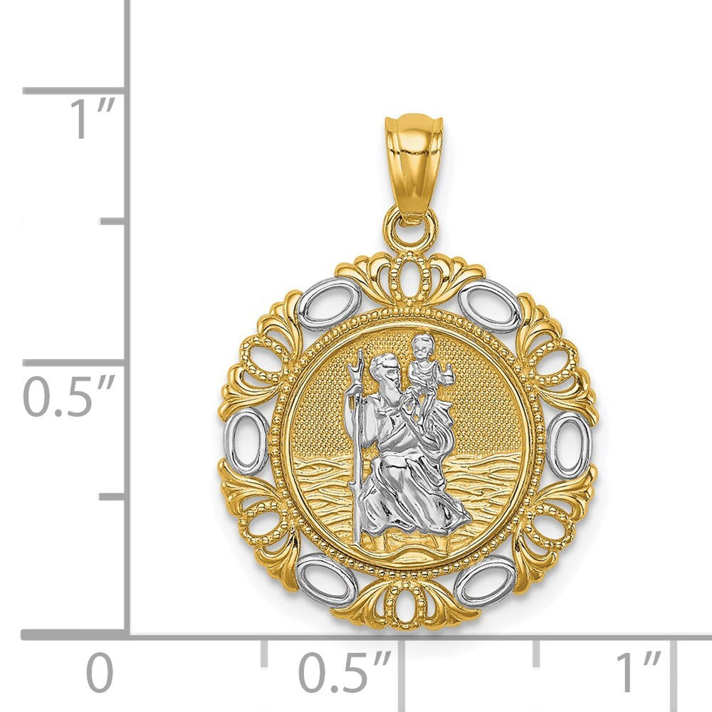 14k Yellow Gold Rhodium St. Christopher Medal Pendant for Women