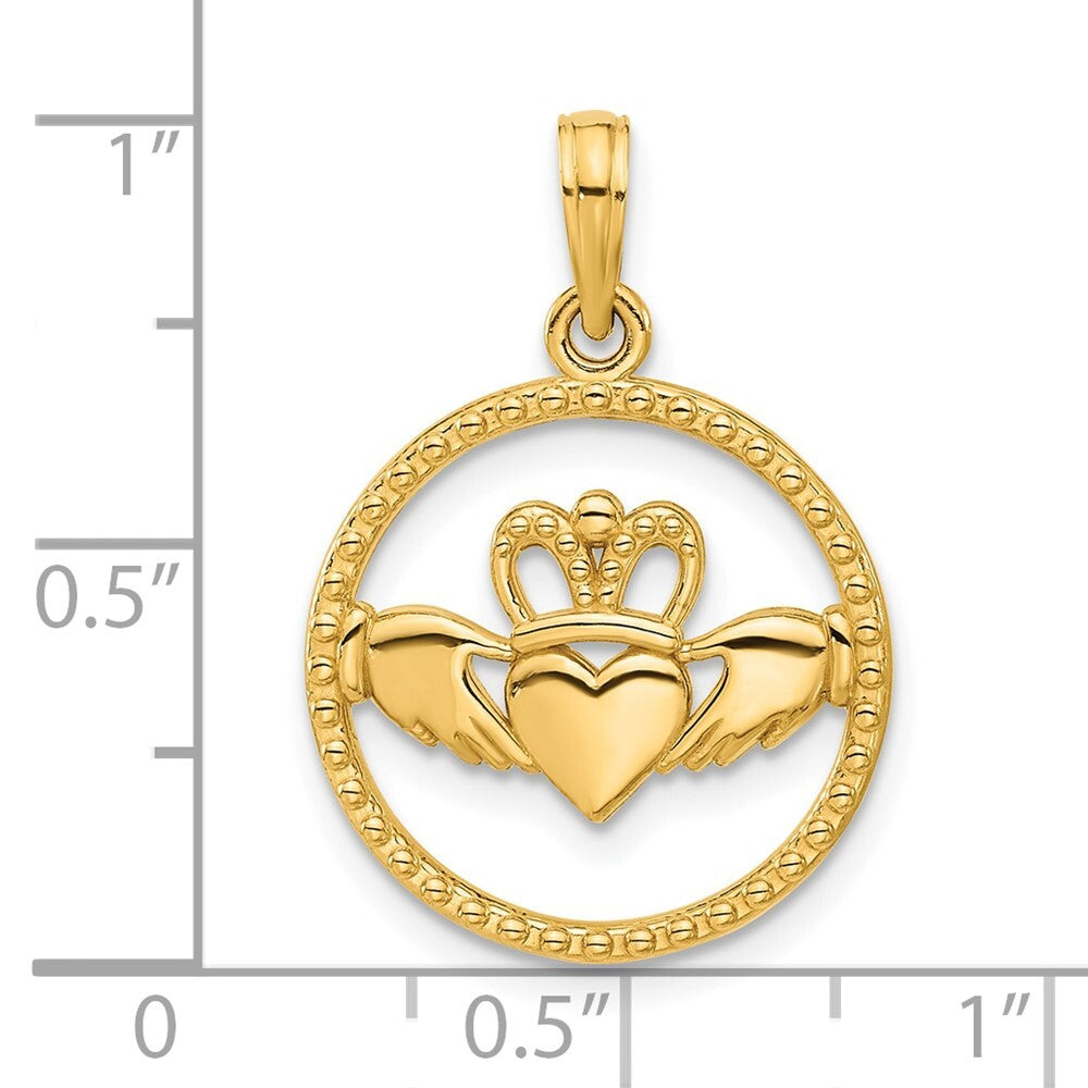 14k Yellow Gold Polished Circle Claddagh Pendant