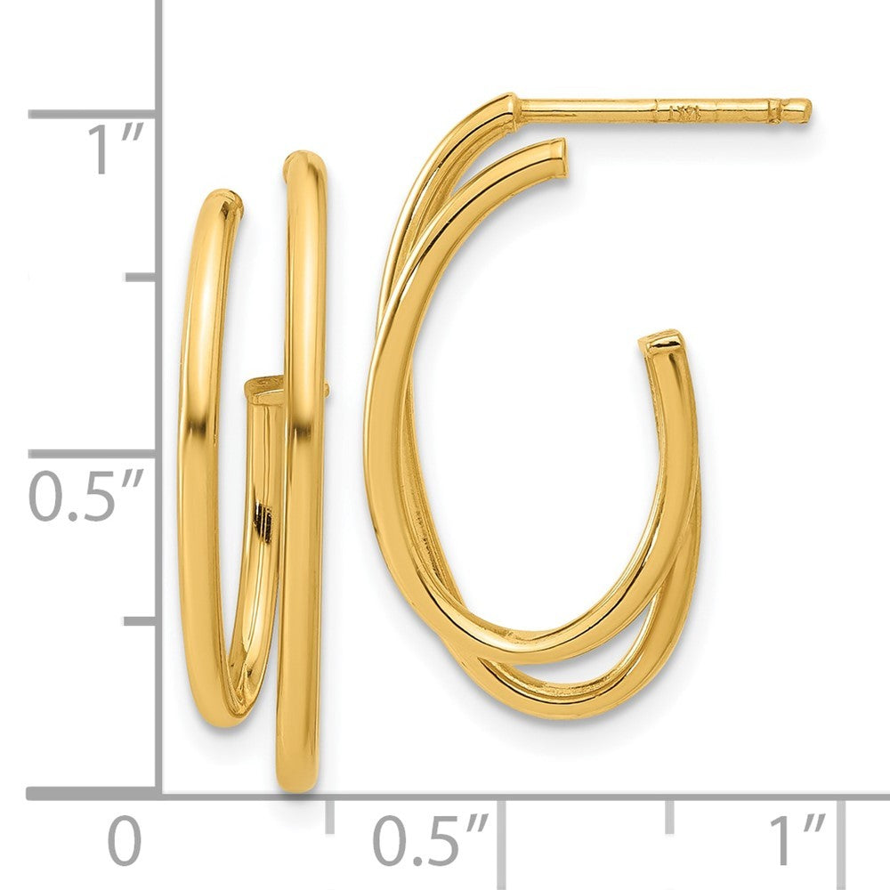 14k Yellow Gold Polished Oval Double Strand J-Hoop Earrings