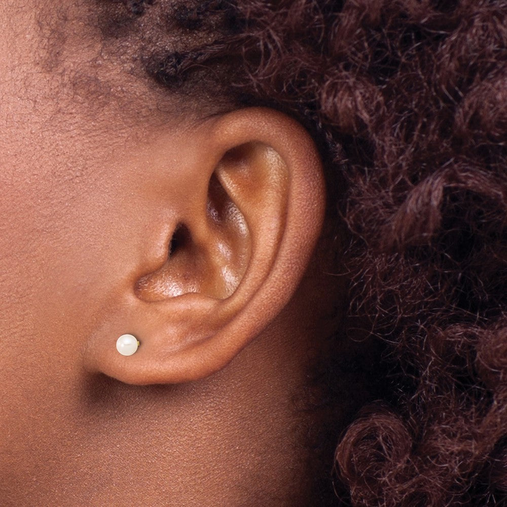 14k Yellow Gold 3-4mm Freshwater Cultured Pearl Front & Back Ball Stud Earrings