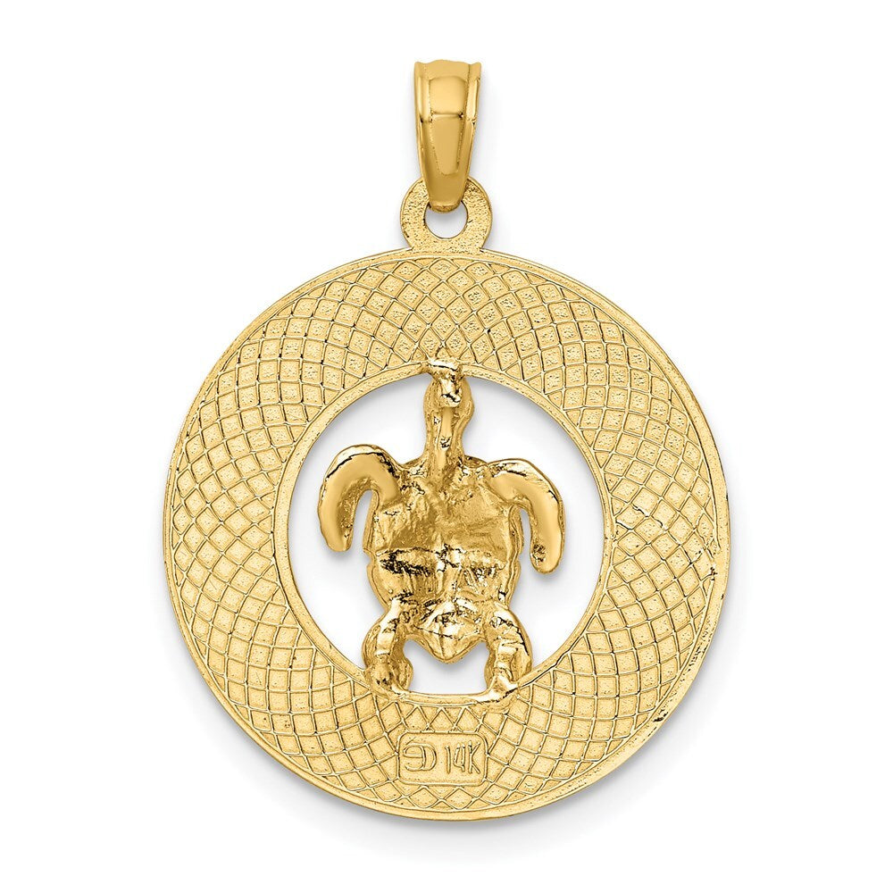 14k Yellow Gold Enamel Turtle SARASOTA Circle Charm Pendant for Women