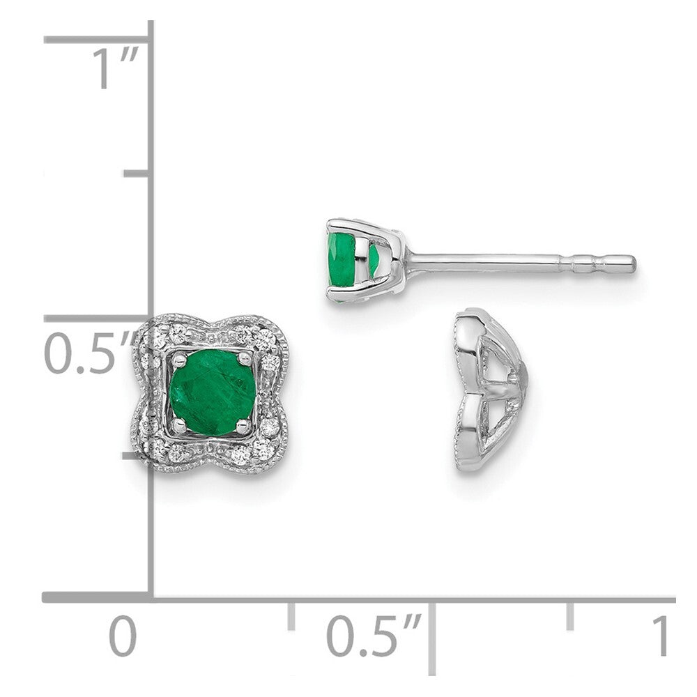 14k White Gold Diamond and Emerald Stud w/ Jacket Earrings