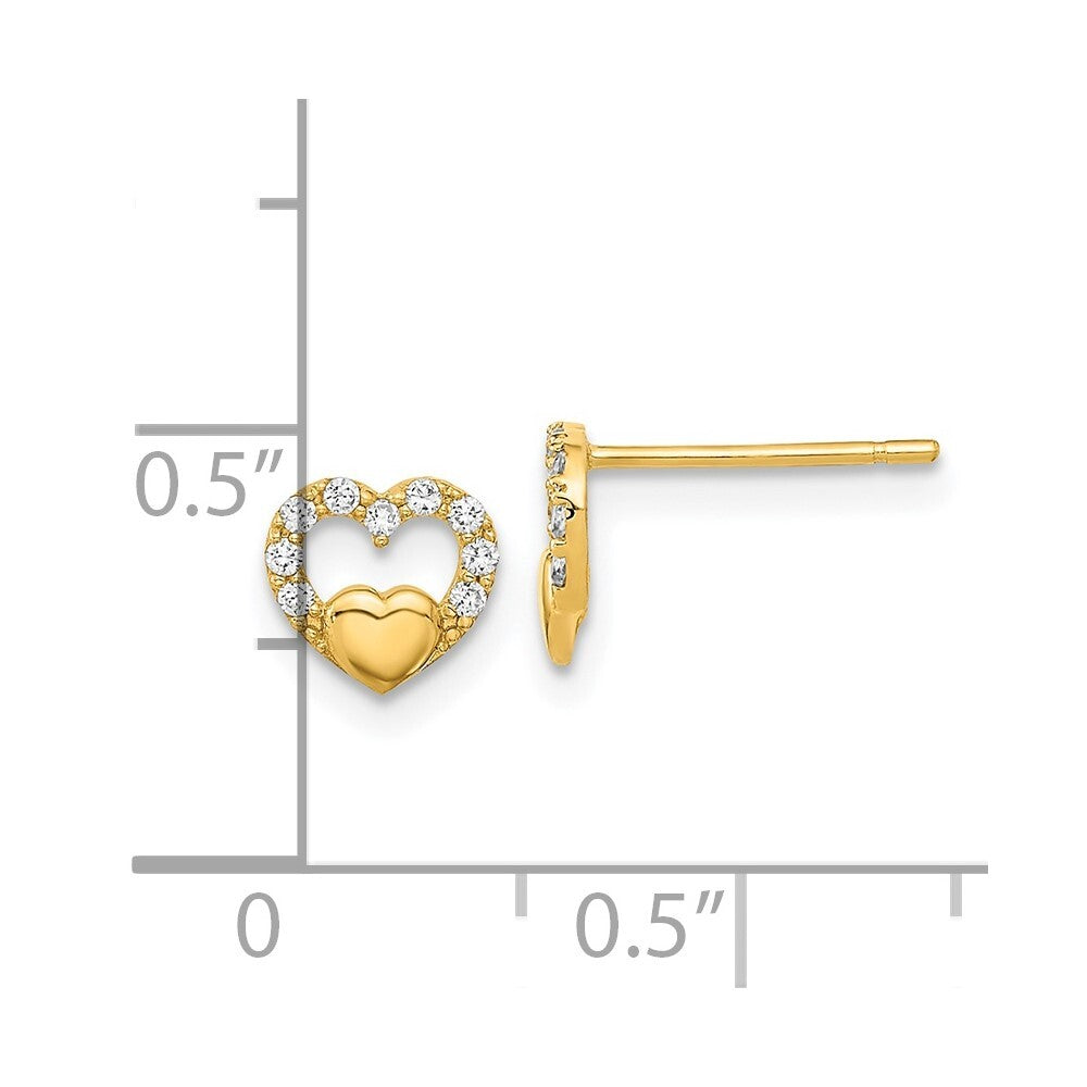 14k Yellow Gold Polished Cut Out Heart Cubic Zirconia Stud Earrings