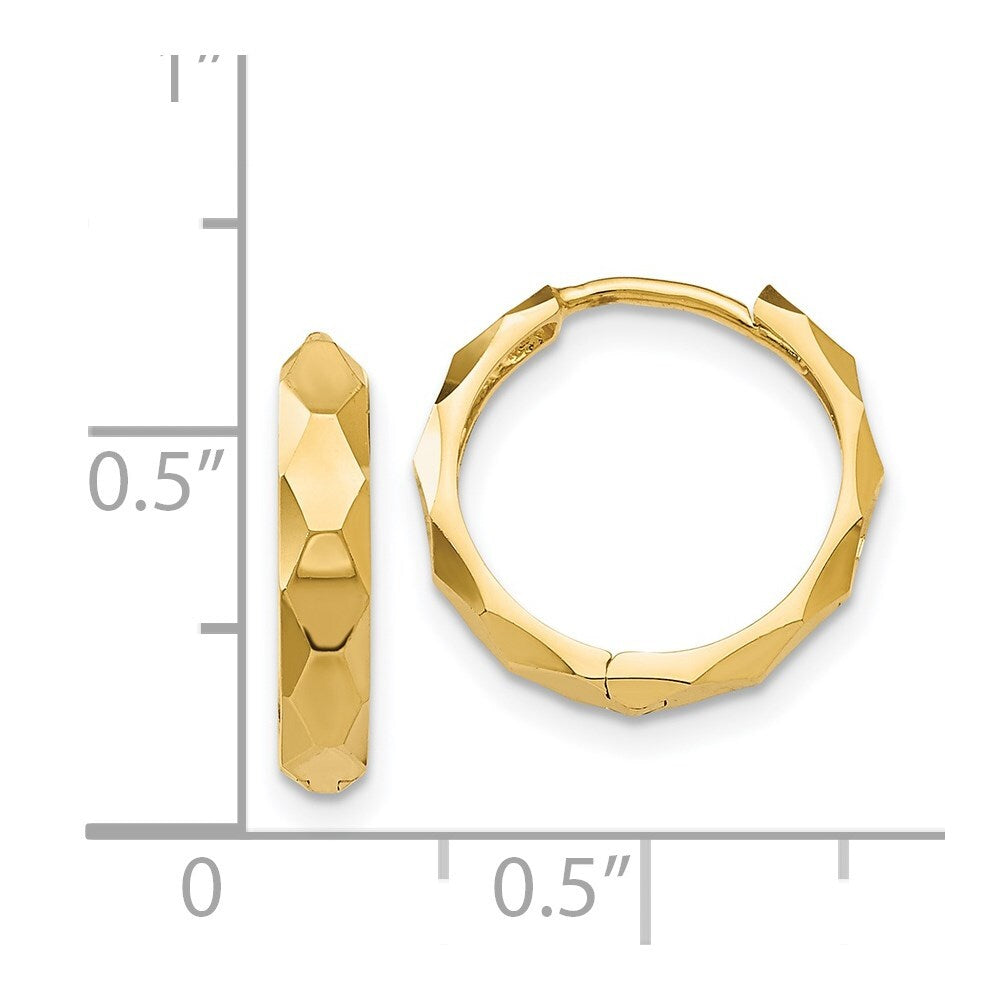 14k Yellow Gold Diamond-cut Hoop Earrings Gift for Women