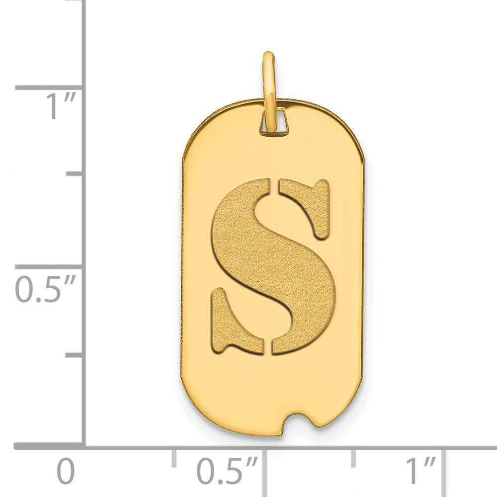 14k Yellow Gold Polished Letter S Initial Dog Tag Pendant for Women
