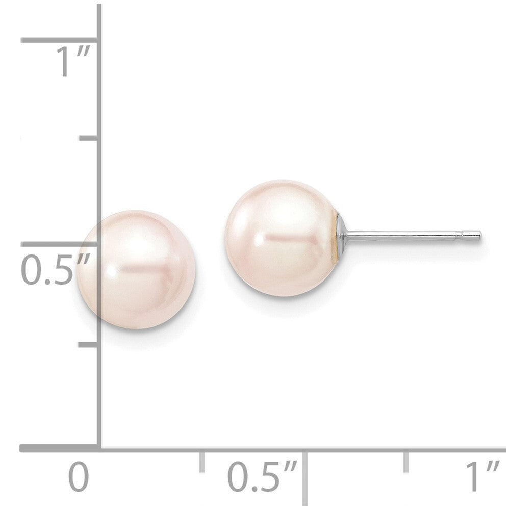 14k White Gold 7-8mm White Round Akoya Saltwater Cultured Pearl Stud Earrings