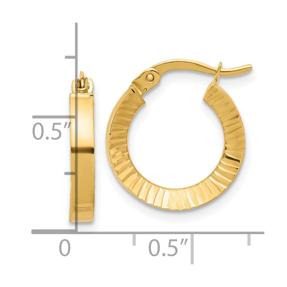 14k Yellow Gold Polished and Diamond-cut Hoop Earrings Gift for Women