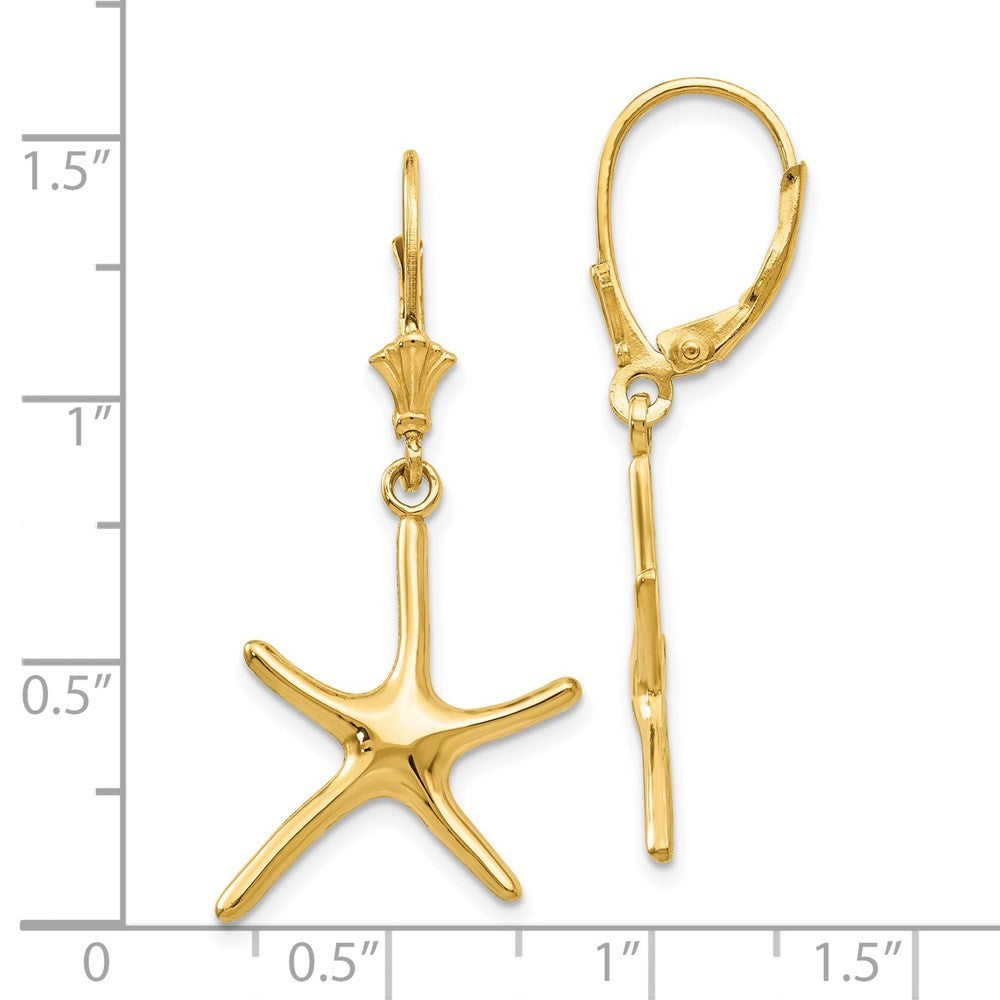 14k Yellow Gold Dancing Starfish Drop Dangle Earrings