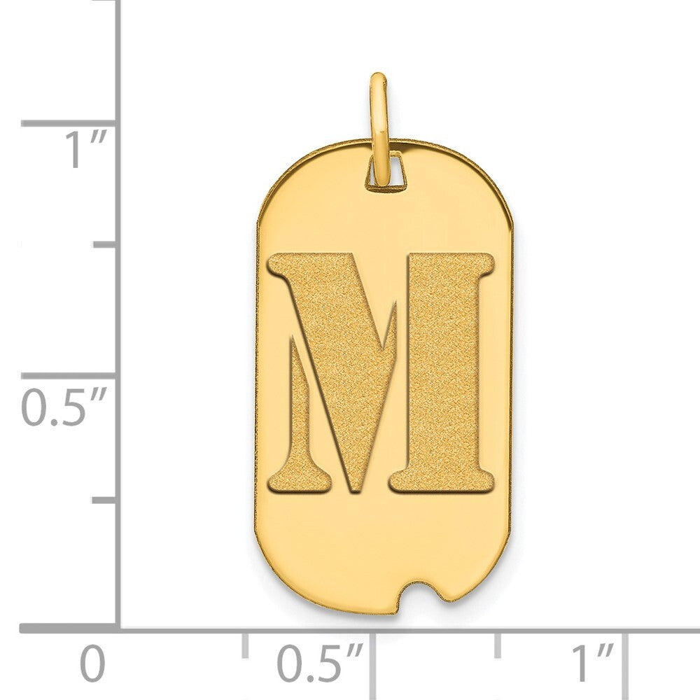 14k Yellow Gold Polished Letter M Initial Dog Tag Pendant for Women