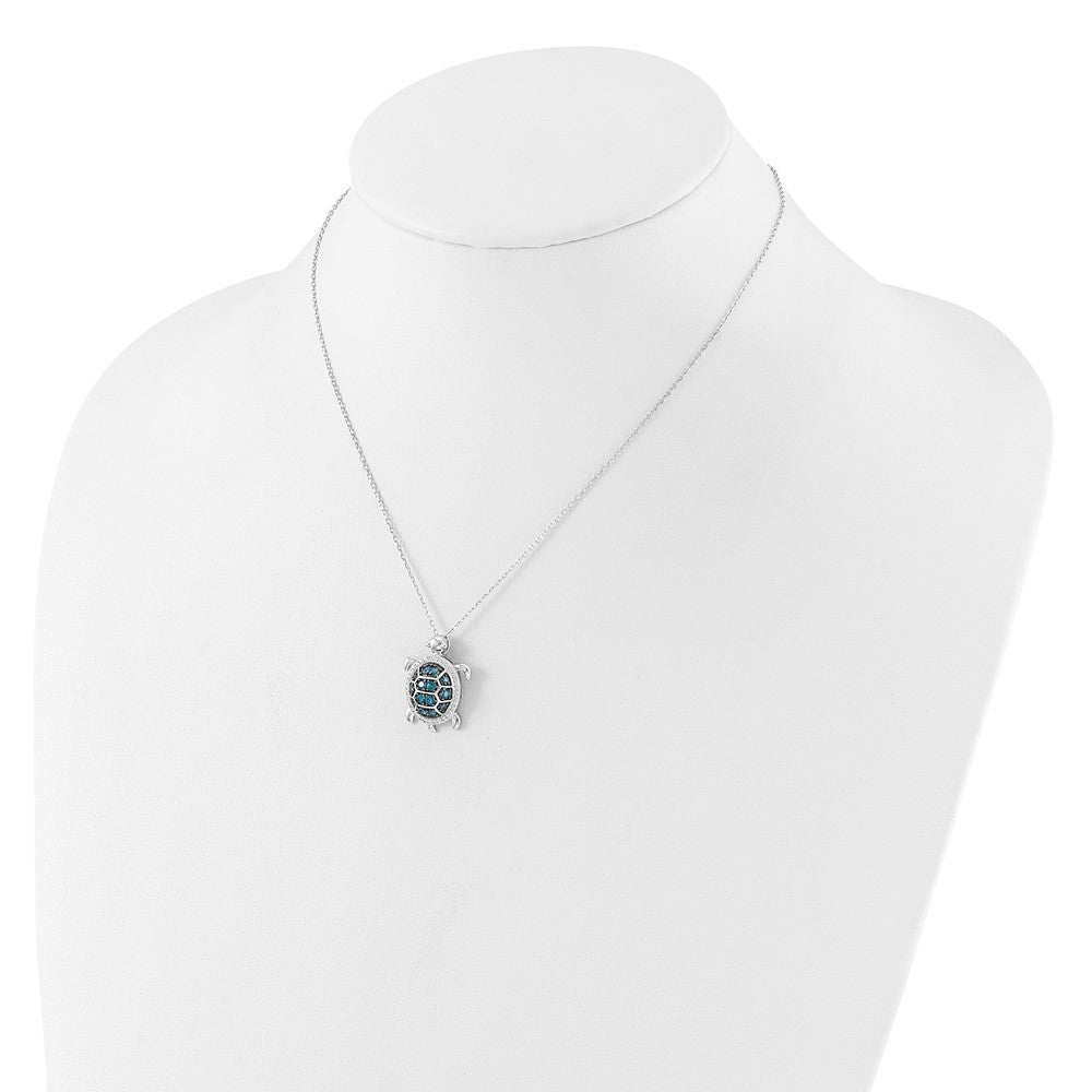 Sterling Silver and Black Rhodium CZ Turtle 16" with a 2" extention Necklace