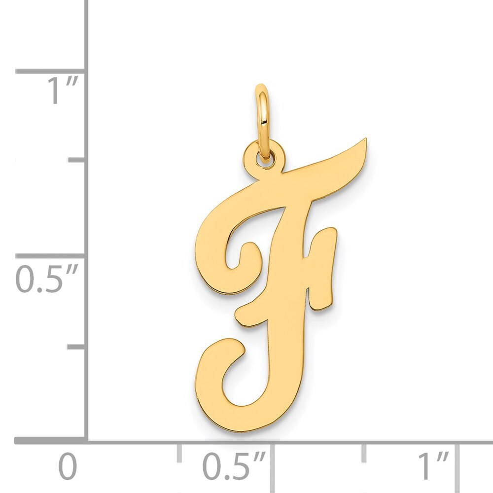 14k Yellow Gold Large Script Letter F Initial Charm Pendant for Women