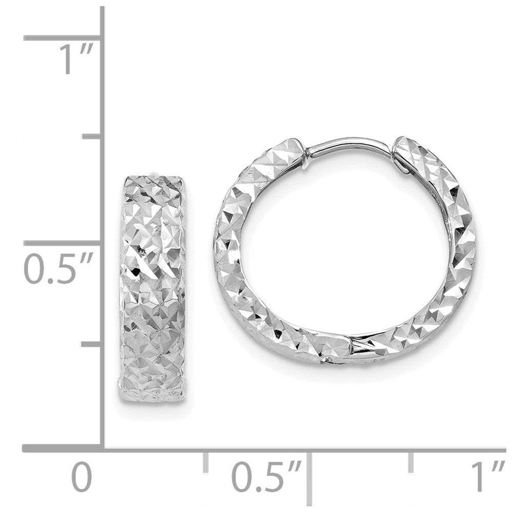 14k White Gold Diamond-cut Hinged Hoop Earrings Gift for Women
