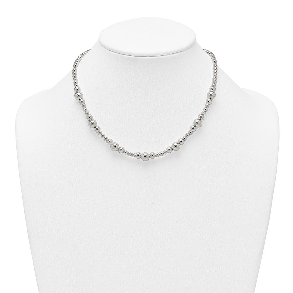 Sterling Silver Polished and Multi-Size Beads 17 Inch Necklace